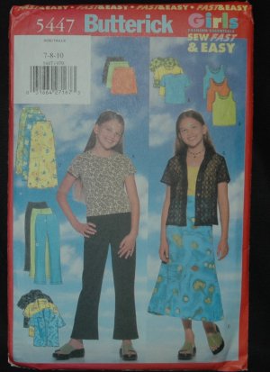 Butterick 5447 Sewing Pattern For Girl's' Top, Skirt and Pants