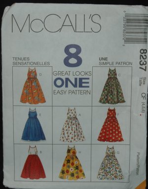 McCall's 8237 Sewing Pattern for  Girl's' Dress SZ 4, 5, 6