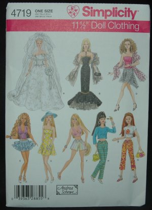 Simplicity 4719 Sewing Pattern for (8) 11 1/2"  Fashion Doll Clothes