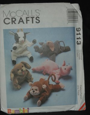 MCCALL'S 9113 CRAFT SEWING PATTERN FOR BEAN BAG ANIMALS