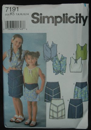 SIMPLICITY 7191 Sewing Pattern for Child's and Girls' Tops, and Skirts sz: 7-14