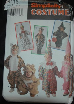 SIMPLICITY 9116 PATTERN FOR TODDLERS' COSTUME - WITCH, TIGER, CLOWN, COW, LION
