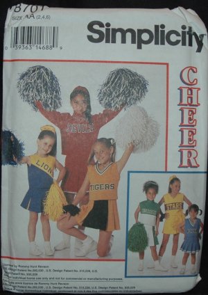 SIMPLICITY 8701 SEWING PATTERN FOR CHILD'S COSTUME  -  CHEERLEADER