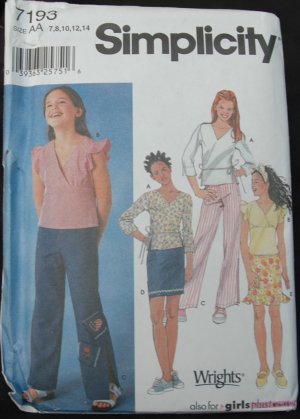 Simplicity 7193 Sewing Pattern for Girls' Plus Tops Skirt & Pants Sz 7-14