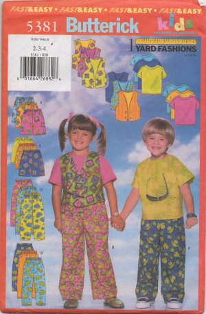 BUTTERICK 5381 CHILDREN'S VEST, TOP, SHORTS & PANTS