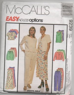 MCCALLS 9239 MISSES' UNLINED JACKET, DRESS, TUNIC, PULL ON PANTS & SHORTS