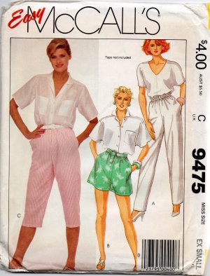 MCCALLS 9475 MISSES'  PANTS OR SHORTS AND KNEE PANTS