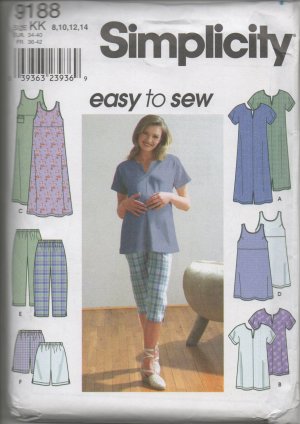 SIMPLICITY 9188 PATTERN FOR MATERNITY JUMPER OR TUNIC, PANTS OR SHORTS & KNIT DRESS OR TOP SZ 8-14