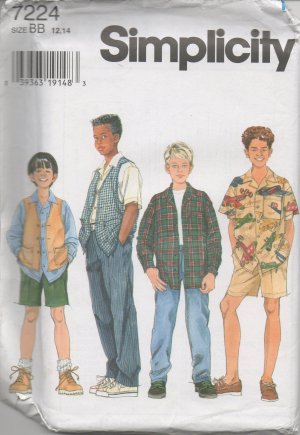 SIMPLICITY 7224 Sewing pattern for Boys' Shirt, Vest, Pants and Shorts sz: 12-14