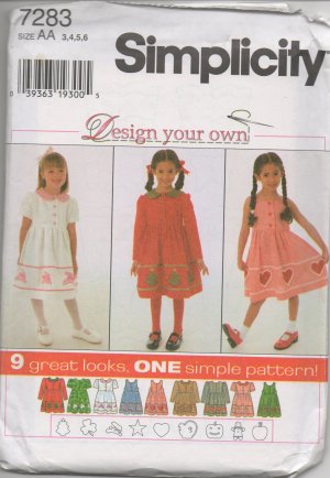 SIMPLICITY 7283 SEWING PATTERN FOR CHILD'S DRESS AND JUMPER-DESIGN YOUR OWN HOLIDAY DRESS