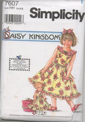 SIMPLICITY 7607 Pattern Child's & Girls's Dress & Doll Dress for 17" Doll