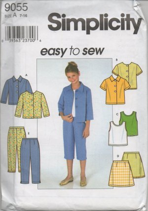 SIMPLICITY 9055 Sewing Pattern for Girls' Jacket, Top, Skirt & Pants sz 7-16