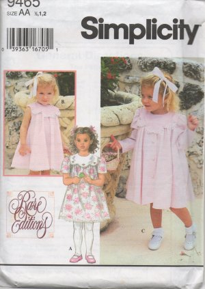 SIMPLICITY 9465 SEWING PATTERN FOR TODDLERS' DRESS AND COAT SIZE 6MOS , 1, 2