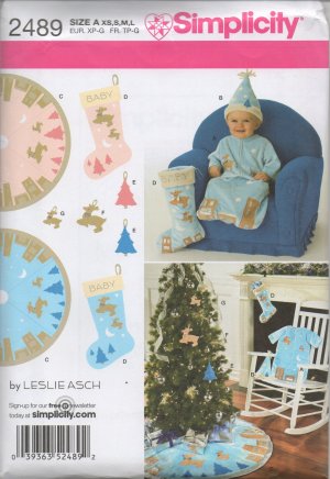 SIMPLICITY 2489 CHRISTMAS SEWING PATTERN FOR BABY BUNTING, HAT & DECORATIONS