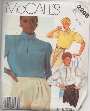 MCCALLS  2208 SEWING PATTERN FOR MISSES' BLOUSE SIZE 8, 10, 12