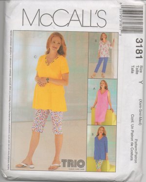 MCCALLS 3181  MATERNITY DRESS, TOPS AND PULL-ON PANTS IN 2 LENGTHS & PULL-ON SKIRT