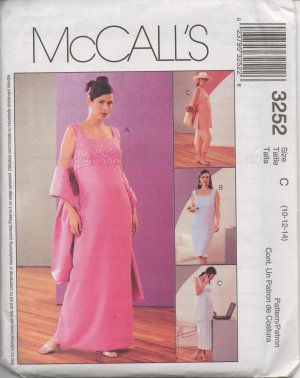 MCCALLS 3252  MATERNITY DRESS, TOPS AND PULL-ON PANTS IN 2 LENGTHS & SKIRT, CAPRI'S & STOLE