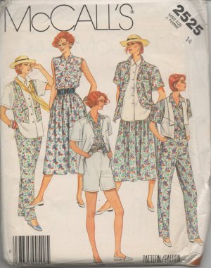 MCCALLS  2525 SEWING PATTERN FOR MISSES' SHIRT, VEST, SKIRT, PANTS AND SHORTS