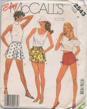 MCCALLS 2543 SEWING PATTERN FOR MISSES' SET OF SHORTS SZ 8