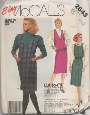 MCCALL 2643 SEWING PATTERN FOR  MISSES' JUMPER Size 10-12-14