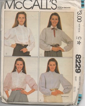 MCCALLS 8229 MISSES' SHIRT Size 8