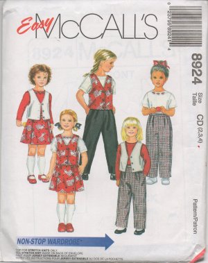 MCCALLS 8924 CHILDRENS' LINED VEST, TOP, PANTS AND SKORT