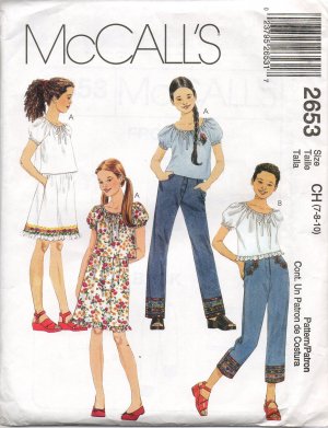 MCCALLS 2653 SEWING PATTERN FOR GIRLS' TOP, SKIRT AND PANTS IN TWO LENGTHS SZ 7,8,10