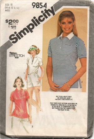 SIMPLICITY 9854 SEWING PATTERN FOR MISSES PULLOVER TOPS SIZE 10-14