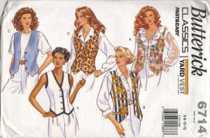 BUTTERICK 6714 MISSES' VESTS  SZ 6, 8, 12