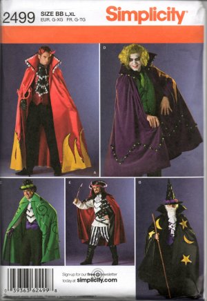 SIMPLICITY 2499 SEWING PATTERN FOR MENS COSTUME-DEVIL,JOKER,PIRATE,WIZARD SZ 42/44 - 44/48