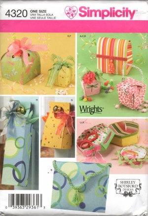 SIMPLICITY 4320 SEWING PATTERN FOR FABRIC GIFT BOXES