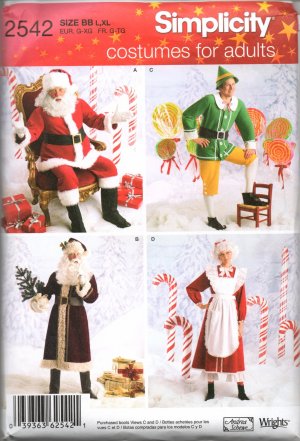 SIMPLICITY 2542 PATTERN FOR  ADLT CHRISTMAS COSTUMES FOR MR & MRS  SANTA CLAUS, SZ 42-44, 46-48