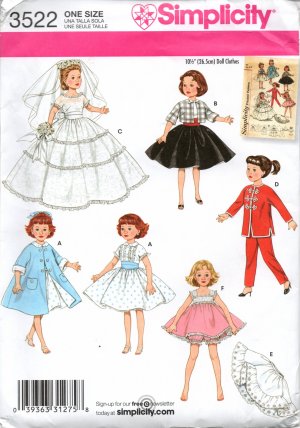 Simplicity 3522 Sewing Pattern for 10 1/2"  Doll Dress Patterns