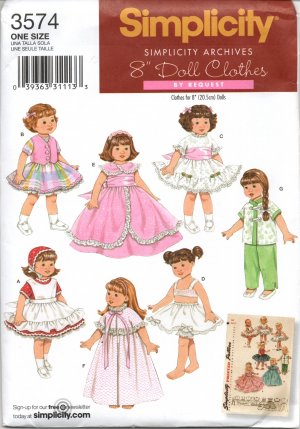 Simplicity 3574 Sewing Pattern for 8" Doll Dress Patterns