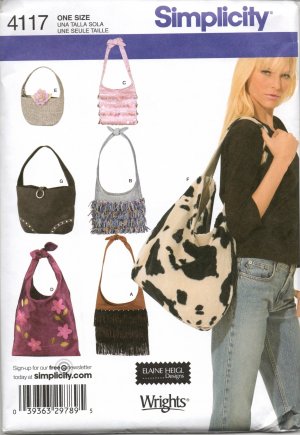 SIMPLICITY 4117 SEWING PATTERN FOR FASHION ACCESSORIES - HAND BAGS