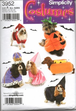 SIMPLICITY 3952 SEWING PATTERN FOR SEASONAL DOG COSTUMES SM & MED