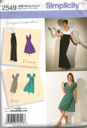 SIMPLICITY 2549  SEWING PATTERN FOR MISSES' DRESS IN TWO LENGTHS WITH SKIRT VARIATIONS, SIZE 6-14
