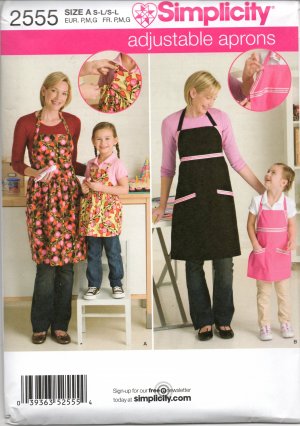 SIMPLICITY 2555 SEWING PATTERN FOR MISSES' & CHILDS' APRONS CH SZ 3-8, ADLT SZ 10-20