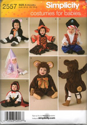 SIMPLICITY 2557 SEWING PATTERN FOR INFANTS COSTUME-CAT, BEAR, PIRATE, VAMPIRE, WITCH, PRINCESS