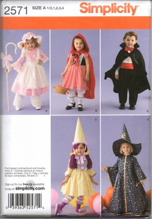 SIMPLICITY 2571 BABIES COSTUME-BO PEEP, RED RIDING HOOD, VAMPIRE, GOOD WITCH & WITCH