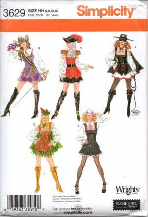 SIMPLICITY 3629 SEWING PATTERN FOR MISSES COSTUME, SZ 6-12