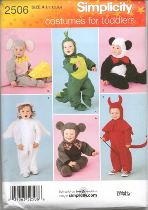 SIMPLICITY 2506 SEWING PATTERN FOR TODDLER'S COSTUMES- SIZES 1/2, 1, 2, 3, 4