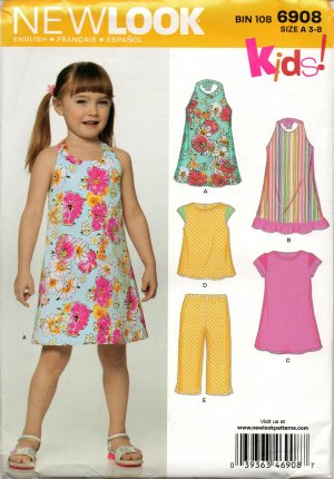 NEW LOOK (Simplicity) 6908 Sewing Pattern for Girls' Dresses, Top, & Pants SZ 3-8