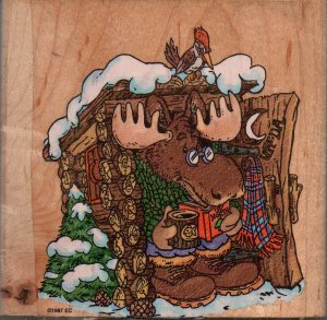 MOOSE CREEK CROSSING "NATURE CALL" Wood Mounted RUBBER STAMP 4" x 3 1/2"