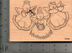 COMOTION ANGELIC CAROLER'S- CAT, BEAR & BUNNY RUBBER STAMP