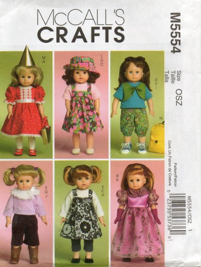 MCCALLS M5554 CRAFT PATTERN- 18 inch DOLL CLOTHES