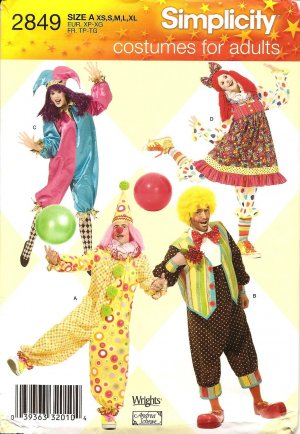 SIMPLICITY 2849 SEWING PATTERN FOR ADULT COSTUMES-CLOWN SIZE XS-XLG