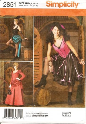 SIMPLICITY 2851 SEWING PATTERN FOR MISSES COSTUMES- SALOON OUTFIT, CAN-CAN, WILD WEST SIZE 6-12