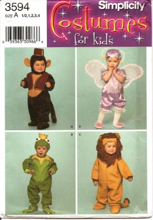 SIMPLICITY 3594 SEWING PATTERN FOR COSTUME TODDLERS (SIZE 1/2-4) MONKEY, FAIRY, FROG, LION