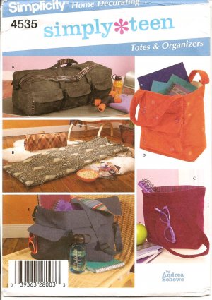 SIMPLICITY 4535 SEWING PATTERN FOR FASHION ACCESSORIES - TOTES & ORGANIZERS